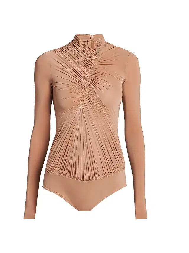 Women's Gathered Crepe Jersey Bodysuit - Brandy