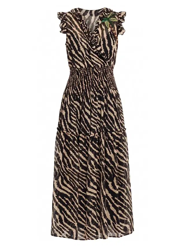 Women's Embroidered Zebra Silk Georgette Midi-Dress - Black Multi