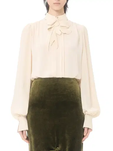 Valentino Garavani Women's Embroidered Crepe De Chine Top - Vanilla - Size 0 | Thumbnail 2 Valentino Garavani Women's Embroidered Crepe De Chine Top - Vanilla - Size 0 | Thumbnail 2