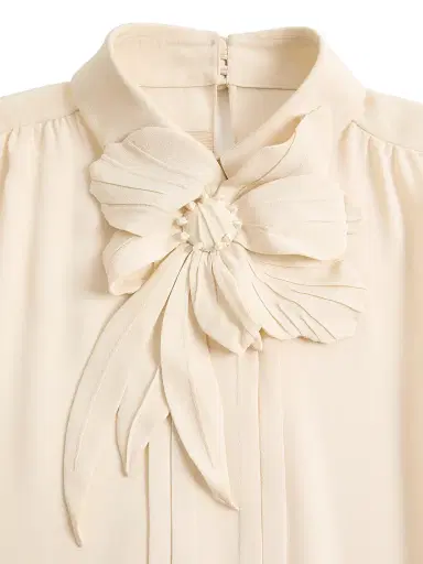 Valentino Garavani Women's Embroidered Crepe De Chine Top - Vanilla - Size 0 | Thumbnail 6 Valentino Garavani Women's Embroidered Crepe De Chine Top - Vanilla - Size 0 | Thumbnail 6