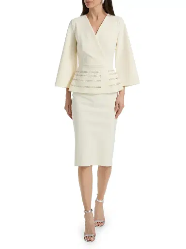 Chiara Boni La Petite Robe Women's Alima Wrap Peplum Midi-Dress - Cream - Size 8 | Thumbnail 2