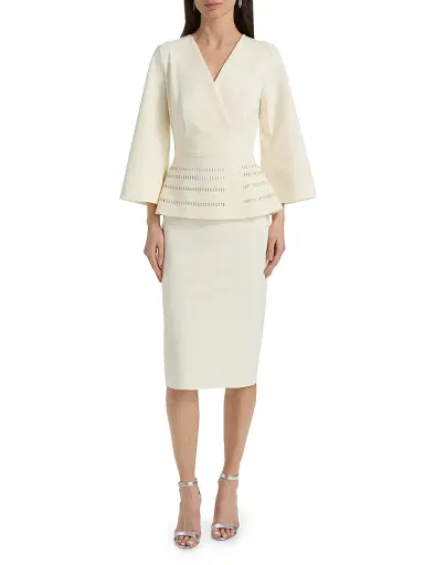 Chiara Boni La Petite Robe Women's Alima Wrap Peplum Midi-Dress - Cream - Size 8 | Thumbnail 3