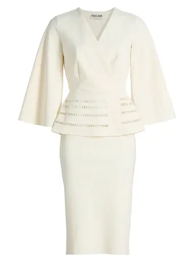 Chiara Boni La Petite Robe Women's Alima Wrap Peplum Midi-Dress - Cream - Size 8 | Thumbnail 1