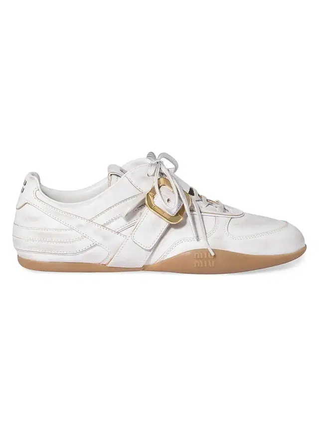 Women's Gymnasium Leather Sneakers with Strap and Buckle - White