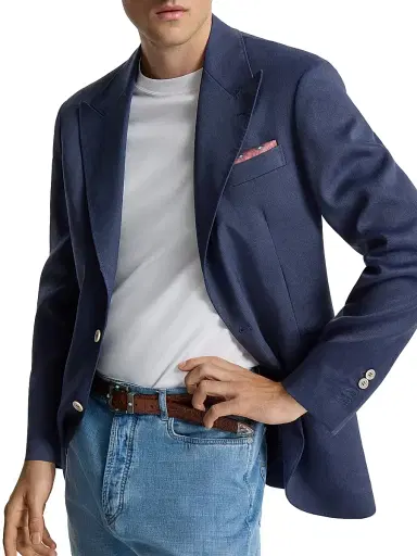 Brunello Cucinelli Men's Linen, Virgin Wool and Mohair Gabardine Tailor Blazer - Denim - Size 46 | Thumbnail 3