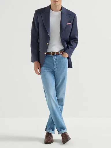 Brunello Cucinelli Men's Linen, Virgin Wool and Mohair Gabardine Tailor Blazer - Denim - Size 46 | Thumbnail 6
