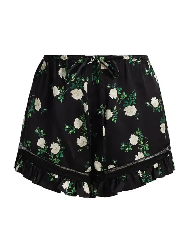 Women's Floral Silk-Blend Shorts - Black