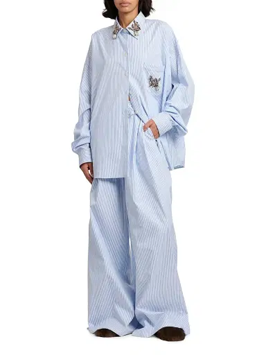 Dolce & Gabbana Women's Oversized Embellished Pinstripe Button-Front Shirt - Rigato - Size 12 | Thumbnail 2