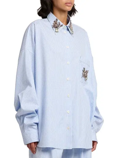 Dolce & Gabbana Women's Oversized Embellished Pinstripe Button-Front Shirt - Rigato - Size 12 | Thumbnail 4