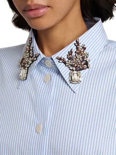Dolce & Gabbana Women's Oversized Embellished Pinstripe Button-Front Shirt - Rigato - Size 12 | Thumbnail 6