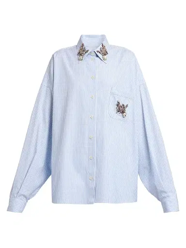 Dolce & Gabbana Women's Oversized Embellished Pinstripe Button-Front Shirt - Rigato - Size 12 | Thumbnail 1