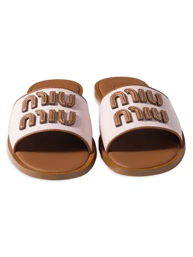 Miu Miu Women's Canvas and Leather Slides - Pink - Size 5.5 | Thumbnail 2