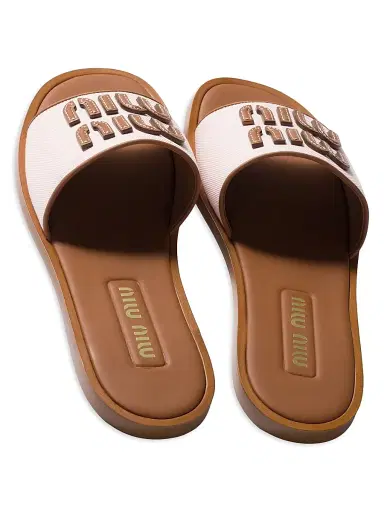 Miu Miu Women's Canvas and Leather Slides - Pink - Size 5.5 | Thumbnail 3