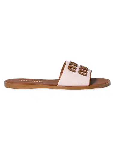 Miu Miu Women's Canvas and Leather Slides - Pink - Size 5.5 | Thumbnail 1