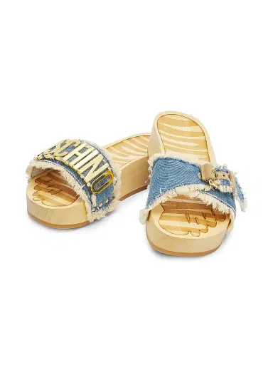 MOSCHINO Women's Logo Denim Slide Sandals - Denim - Size 10 | Thumbnail 2