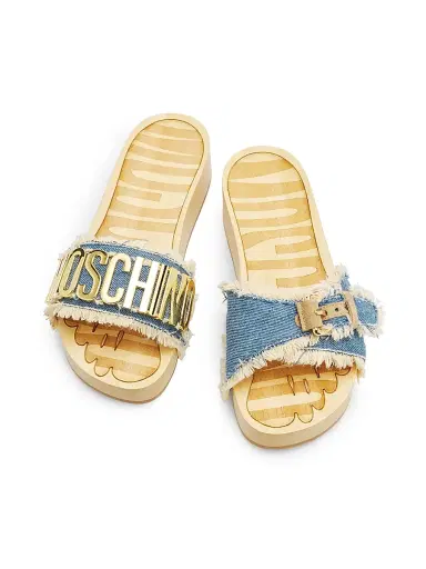 MOSCHINO Women's Logo Denim Slide Sandals - Denim - Size 10 | Thumbnail 4