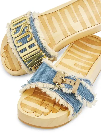 MOSCHINO Women's Logo Denim Slide Sandals - Denim - Size 10 | Thumbnail 6