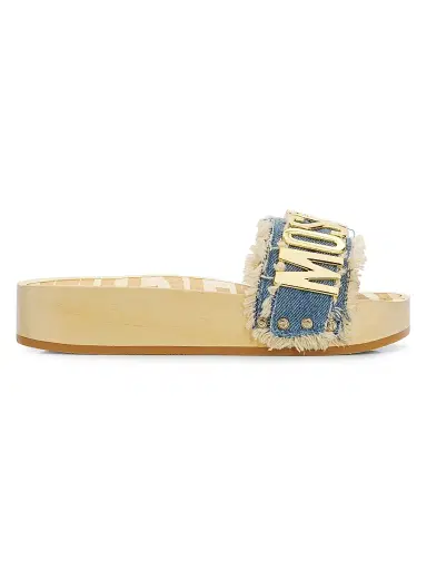 MOSCHINO Women's Logo Denim Slide Sandals - Denim - Size 10 | Thumbnail 1