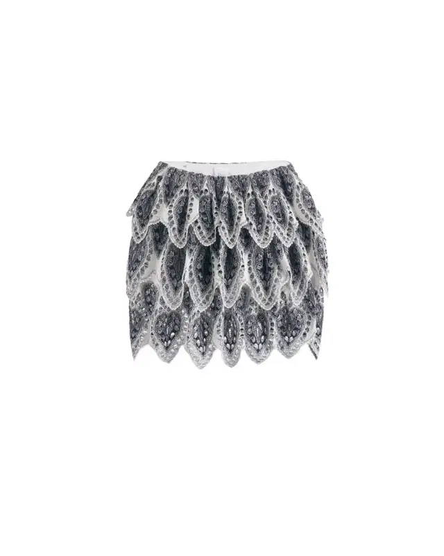 Embroidered Ruffle Miniskirt