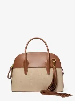Michael Kors Collection Kaitlin Large Linen and Leather Satchel | Thumbnail 2
