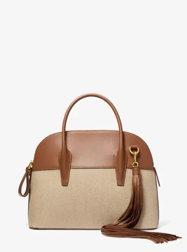 Michael Kors Collection Kaitlin Large Linen and Leather Satchel | Thumbnail 4