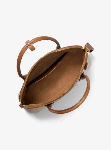 Michael Kors Collection Kaitlin Large Linen and Leather Satchel | Thumbnail 5