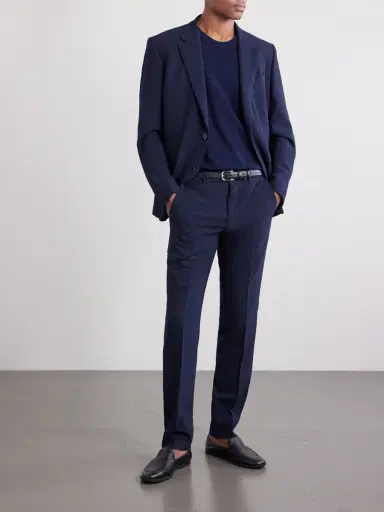 Zegna Straight-Leg Wool, Silk and Linen-Blend Seersucker Trousers - Men | Thumbnail 2 Zegna Straight-Leg Wool, Silk and Linen-Blend Seersucker Trousers - Men | Thumbnail 2