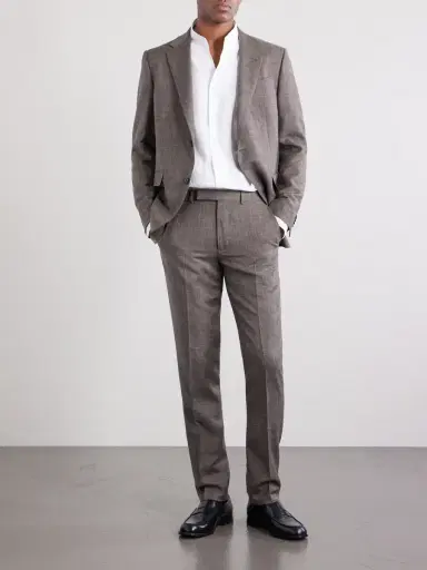 Zegna Straight-Leg Price of Wales Checked Wool, Silk and Linen-Blend Suit Trousers - Men | Thumbnail 2