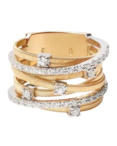Marco Bicego Goa Seven-Row Mixed Gold Diamond Ring, Size 7 | Thumbnail 1 Marco Bicego Goa Seven-Row Mixed Gold Diamond Ring, Size 7 | Thumbnail 1