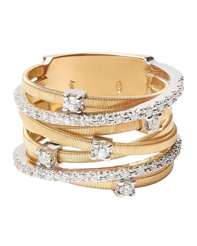 Goa Seven-Row Mixed Gold Diamond Ring, Size 7