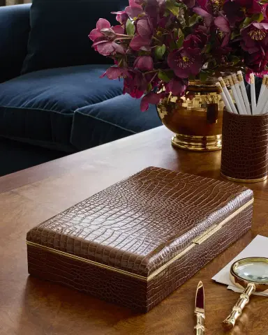 AERIN Classic Croc Leather Desk Box | Thumbnail 3