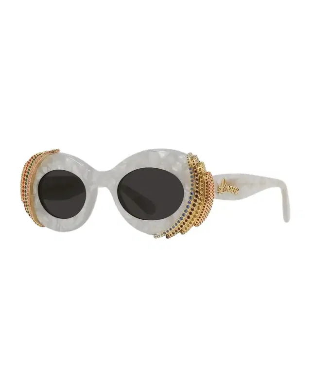 Embellished Acetate & Metal Oval Sunglasses