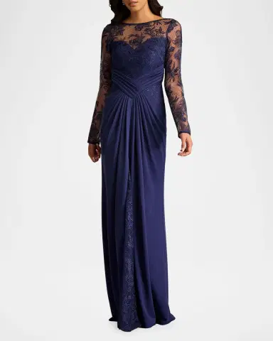 Tadashi Shoji Pleated Crepe & Embroidered Lace Gown | Thumbnail 2 Tadashi Shoji Pleated Crepe & Embroidered Lace Gown | Thumbnail 2
