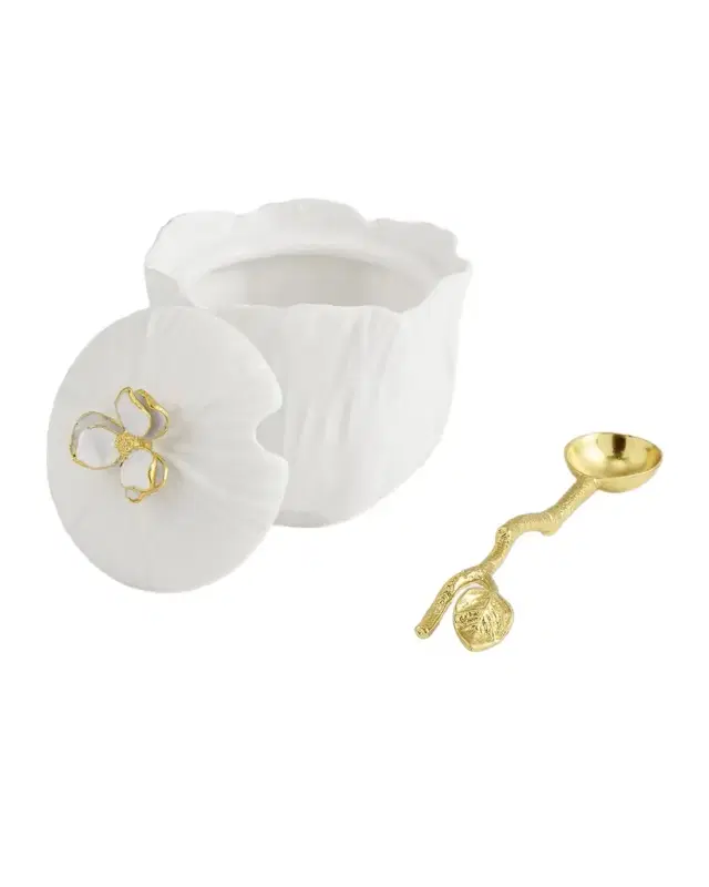 Michael Aram Gardenia Sugar Pot with Spoon, 3 oz.