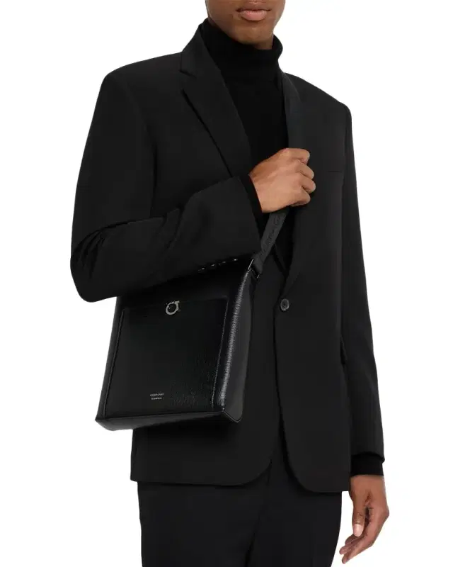 Men 's Gancini Hammered Calfskin Crossbody Bag