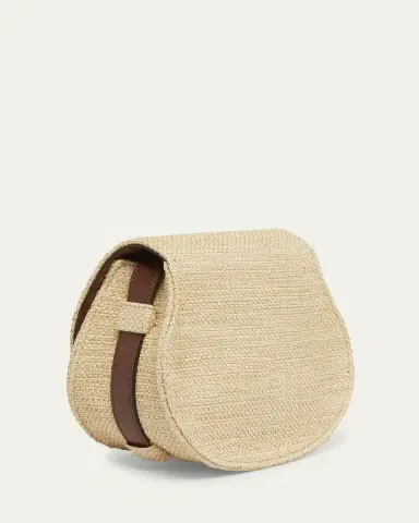 Chloé Marcie Flap Saddle Crossbody Bag in Raffia Fabric and Leather | Thumbnail 3 Chloé Marcie Flap Saddle Crossbody Bag in Raffia Fabric and Leather | Thumbnail 3