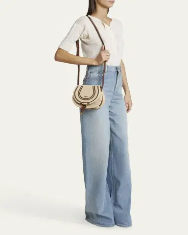 Chloé Marcie Flap Saddle Crossbody Bag in Raffia Fabric and Leather | Thumbnail 5 Chloé Marcie Flap Saddle Crossbody Bag in Raffia Fabric and Leather | Thumbnail 5