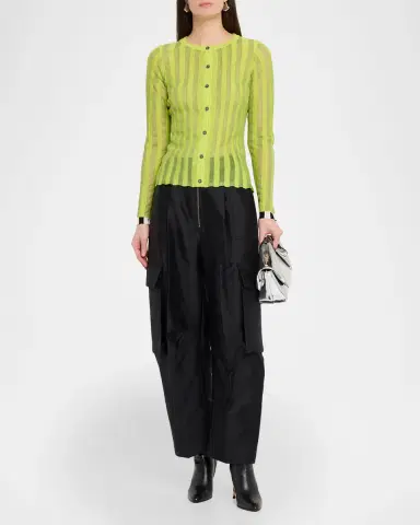 Christopher John Rogers Pleated Knit Crewneck Cardigan | Thumbnail 2 Christopher John Rogers Pleated Knit Crewneck Cardigan | Thumbnail 2