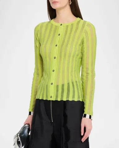 Christopher John Rogers Pleated Knit Crewneck Cardigan | Thumbnail 4 Christopher John Rogers Pleated Knit Crewneck Cardigan | Thumbnail 4