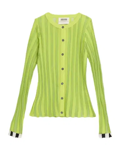 Christopher John Rogers Pleated Knit Crewneck Cardigan | Thumbnail 1 Christopher John Rogers Pleated Knit Crewneck Cardigan | Thumbnail 1