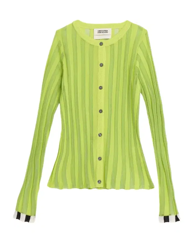 CHRISTOPHER JOHN ROGERS Pleated Knit Crewneck Cardigan