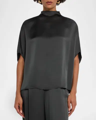 LAPOINTE Fluid Mock-Neck Satin Cape Tee | Thumbnail 3