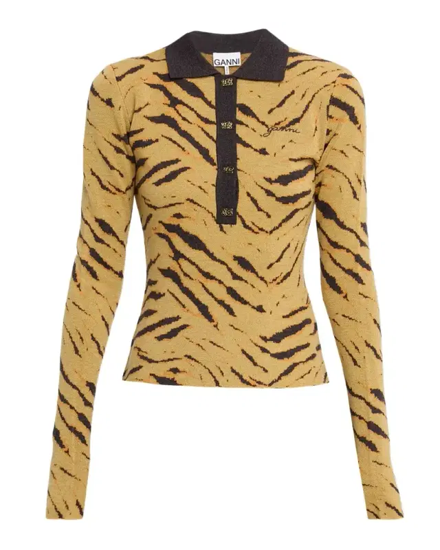 Fine Merino Jacquard Tiger Polo Sweater
