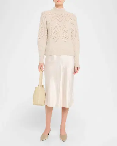 Autumn Cashmere Mock-Neck Pointelle Knit Cashmere Sweater | Thumbnail 2 Autumn Cashmere Mock-Neck Pointelle Knit Cashmere Sweater | Thumbnail 2