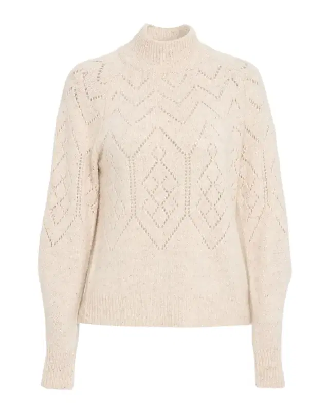 Mock-Neck Pointelle Knit Cashmere Sweater