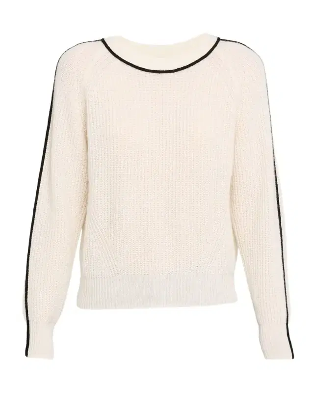 Contrast-Trim Shaker Stitch Cashmere Sweater