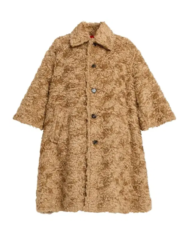 Curly Sheep Shearling Bracelet-Sleeve Coat