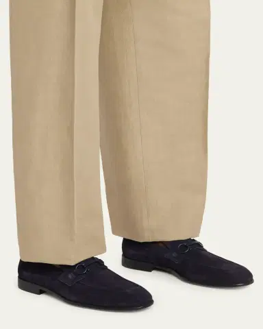 Ferragamo Men's Foster Textured Suede Gancini Bit Loafers | Thumbnail 2 Ferragamo Men's Foster Textured Suede Gancini Bit Loafers | Thumbnail 2