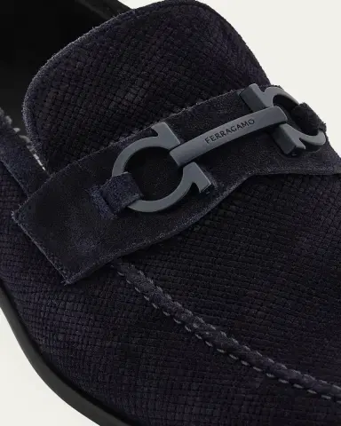 Ferragamo Men's Foster Textured Suede Gancini Bit Loafers | Thumbnail 4 Ferragamo Men's Foster Textured Suede Gancini Bit Loafers | Thumbnail 4