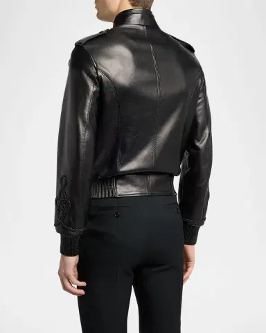 Alexander McQueen Men's Blather Frogging Embroidered Leather Jacket | Thumbnail 2